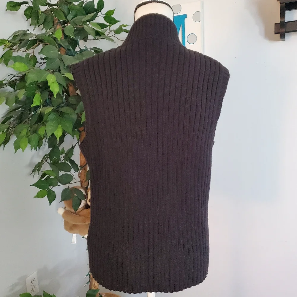 LAUREN RALPH LAUREN Ribbed Mock Neck Full Zip Vest Pockets L - Picture 5 of 11